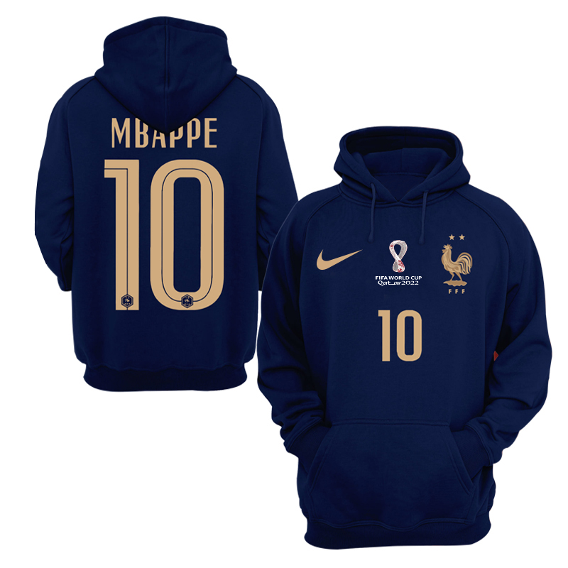 Men's France #10 Mbappe FIFA World Cup Soccer Hoodie Navy 002
